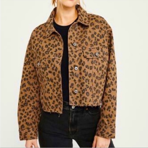 Abercrombie & Fitch Jackets & Blazers - ABERCROMBIE & FITCH Leopard Print Raw Edge Denim Jacket